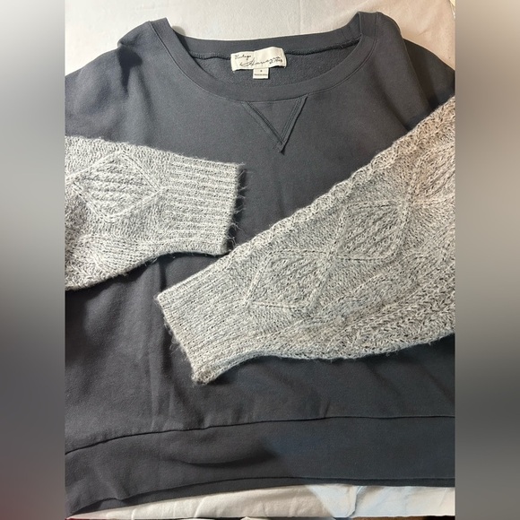 VTG Havana Oversized Cropped Sweatshirt Gray Wool Blend Balloon Knit Sleeve S - Picture 4 of 10